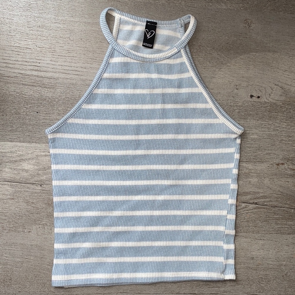 High neck striped crop top